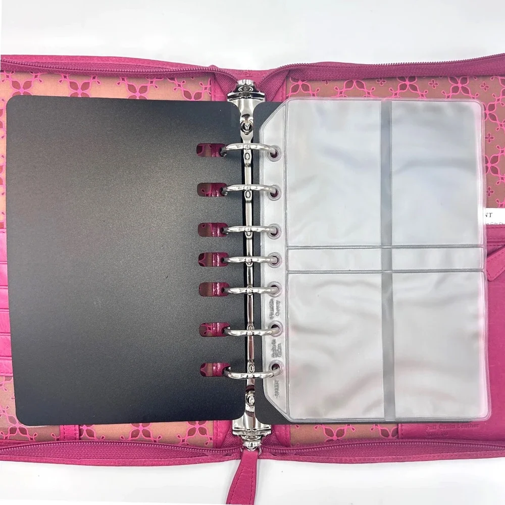 Franklin Covey Full Grain Leather Day Planner Binder Classic 7-Ring Zip Pink Y2K